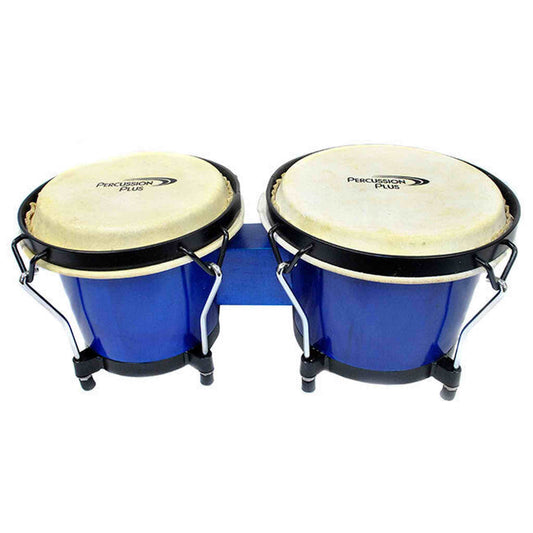 Percussion Plus 6 & 6-3/4" Wooden Bongos in Gloss Blue Lacquer Finish