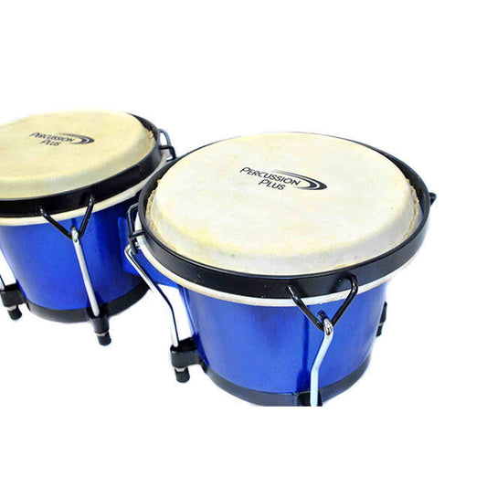 Percussion Plus 6 & 6-3/4" Wooden Bongos in Gloss Blue Lacquer Finish