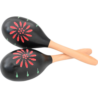 Percussion Plus Wooden Maracas in Black & Patterned Finish