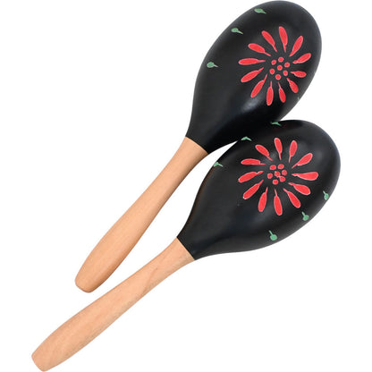 Percussion Plus Wooden Maracas in Black & Patterned Finish