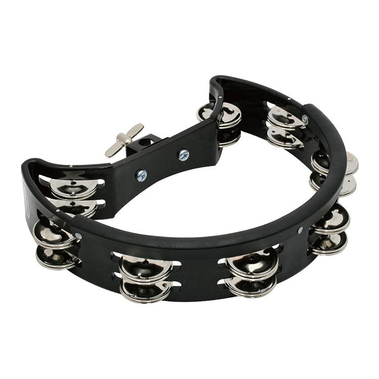 Percussion Plus Half Moon Tambourine with 8-Double Rows of Jingles & Mount in Black