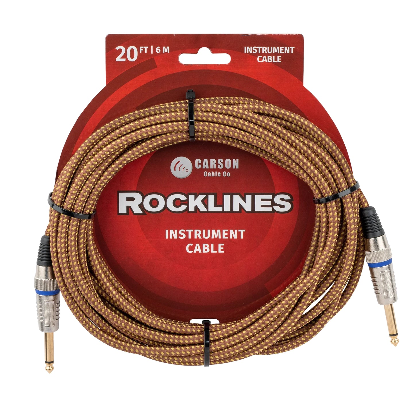 Carson Rocklines ROK20BV Noiseless Braided Guitar Lead - Vintage Tweed - 20ft