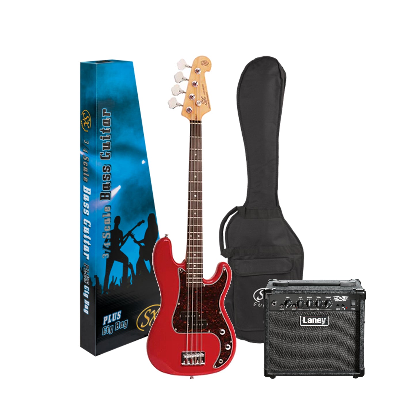 SX VEP34FR 3/4 Vintage Style Bass Guitar - Fiesta Red