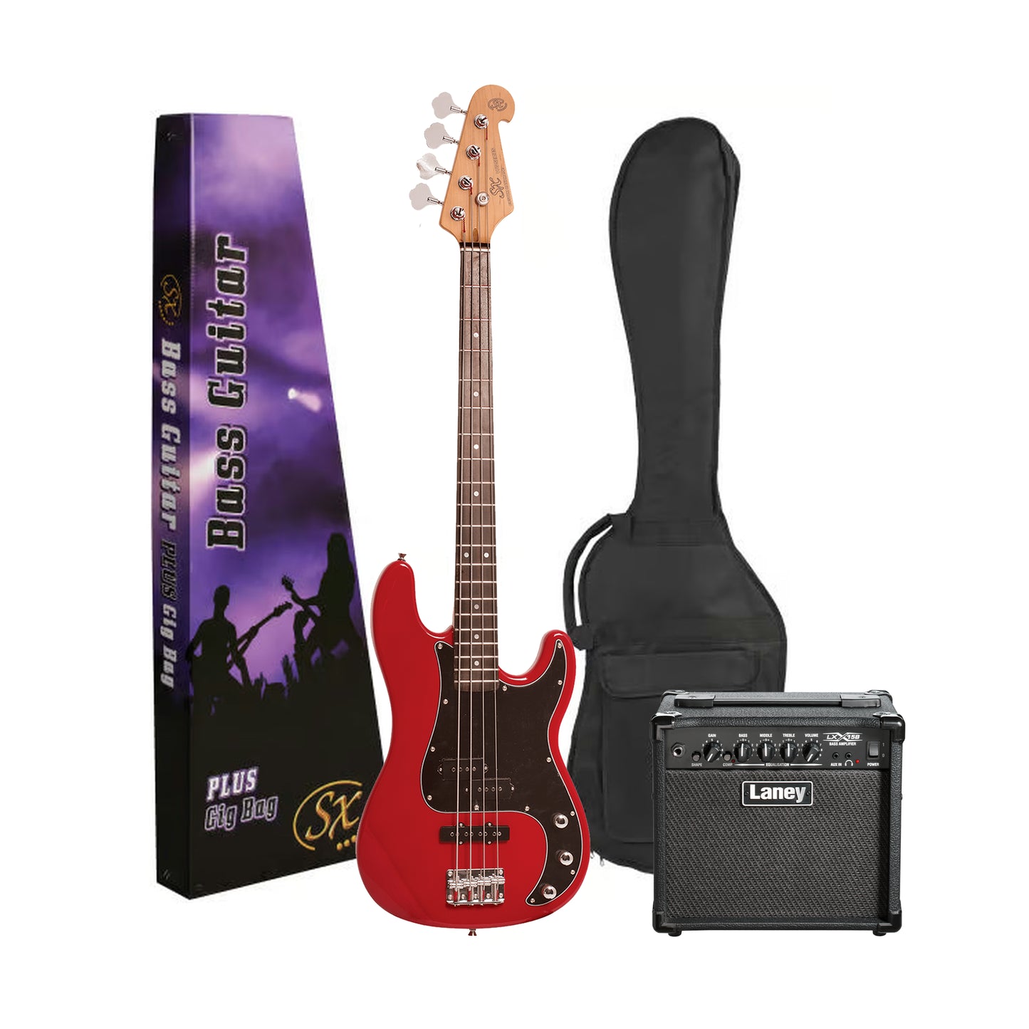 SX VEP62FR Vintage Style P Bass Pack - Fiesta Red