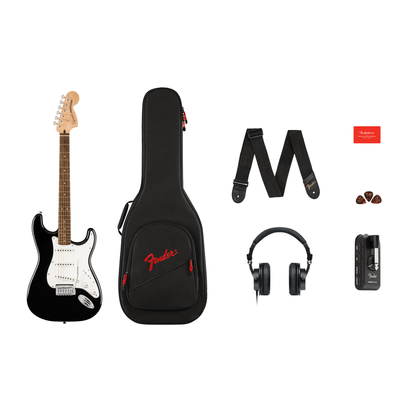 Squier Affinity Series Stratocaster Mustang Micro Pack Laurel Fingerboard with Gig Bag - Black from Joondalup Music Centre