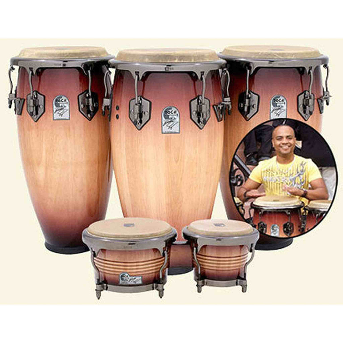 Toca Signature Series 7 & 9" Eric Velez Wooden Bongos in Sunburst