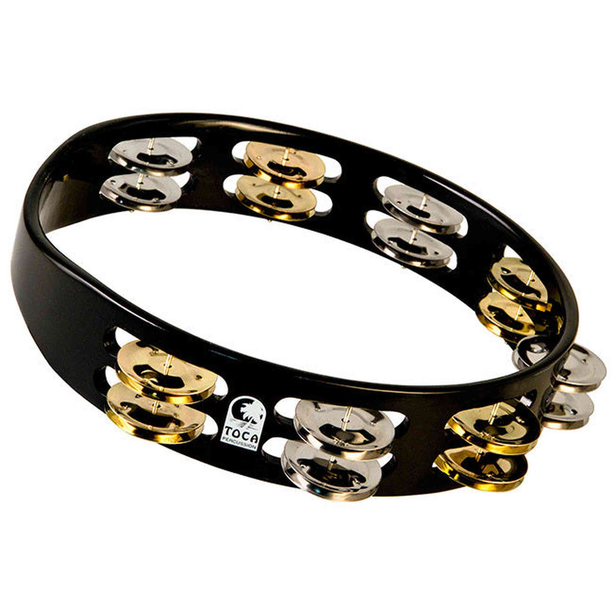 Toca Colorsound Acacia Hardwood 10" Tambourine in Black with Brass & Nickel Jingles