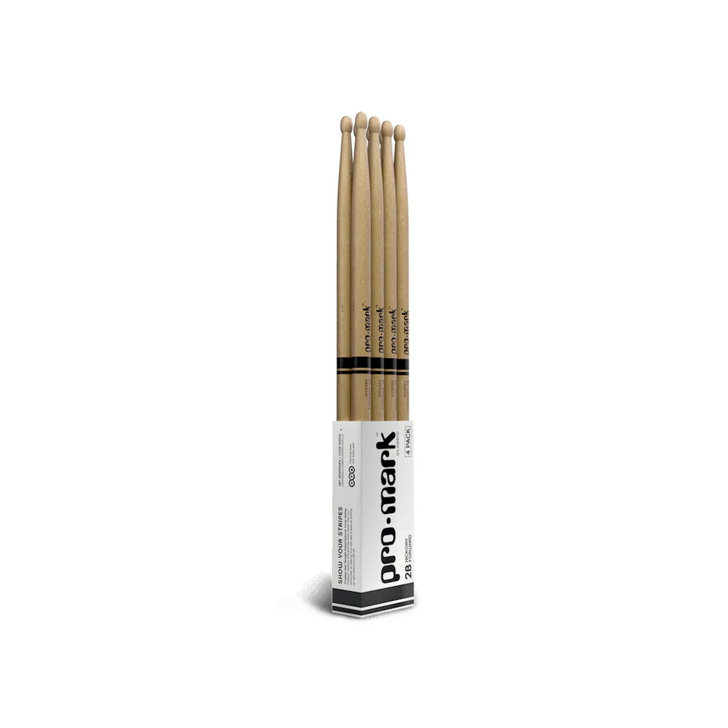 Promark Forward 2B  Lacquered Hickory Wood Tip Drumsticks - 4 Pack