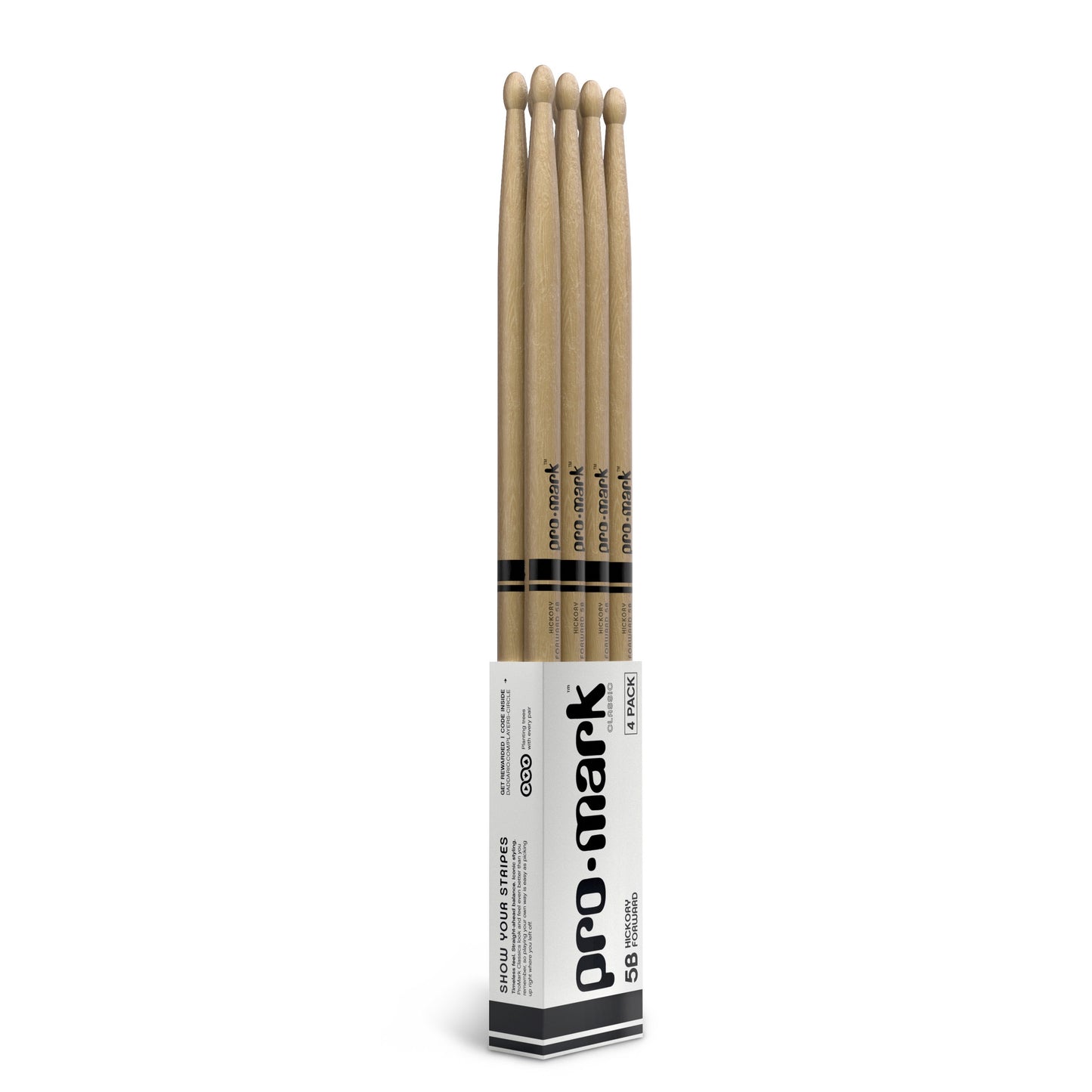 Promark Forward 5B Lacquered Hickory Wood Tip Drumsticks - 4 Pack