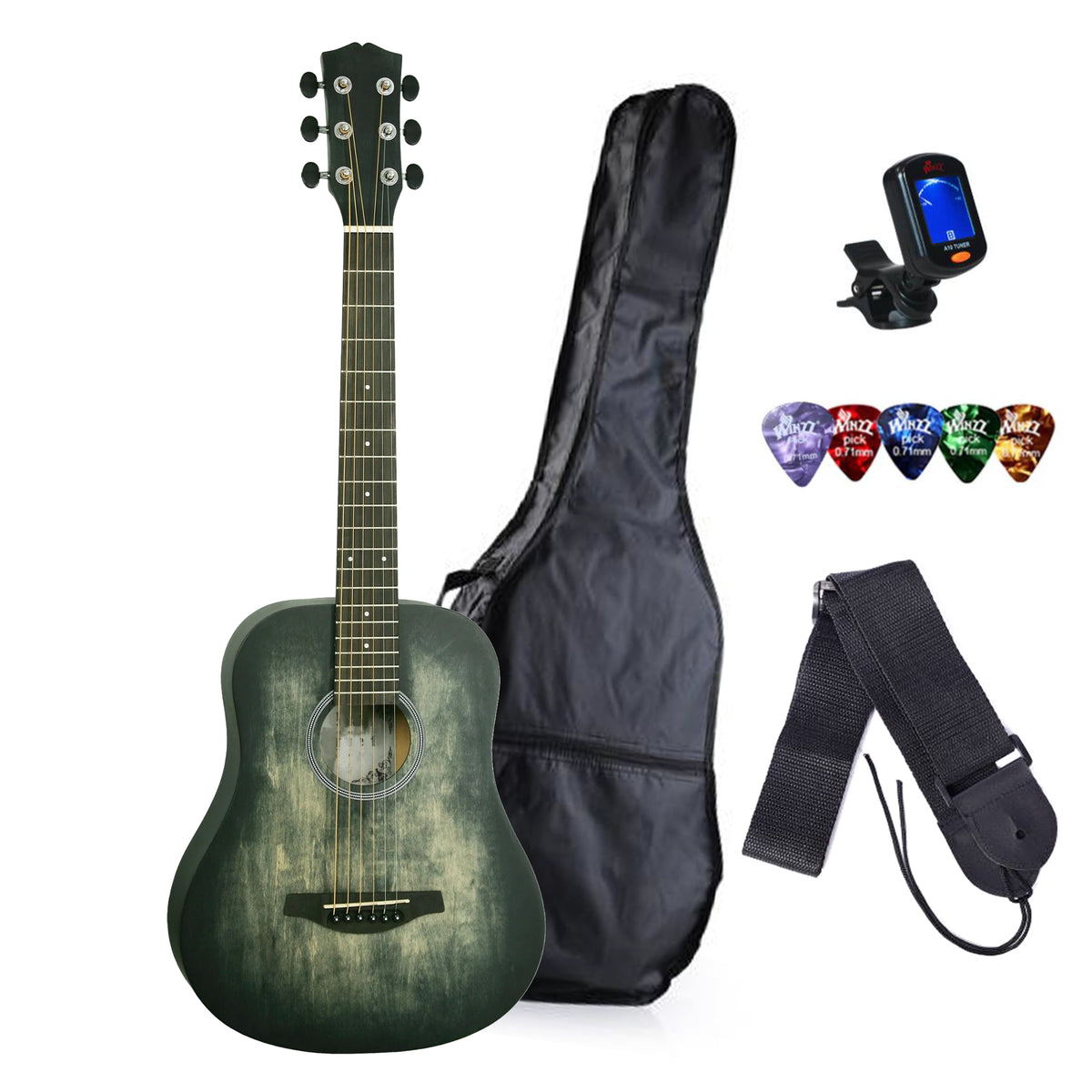 Winzz Traveller Mini Acoustic Guitar Pack - Black Fade