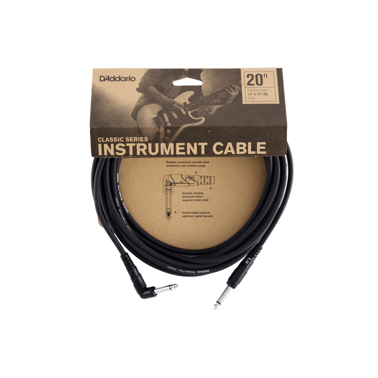 Daddario Classic Instrument Guitar Cable - Right/Straight - 20ft