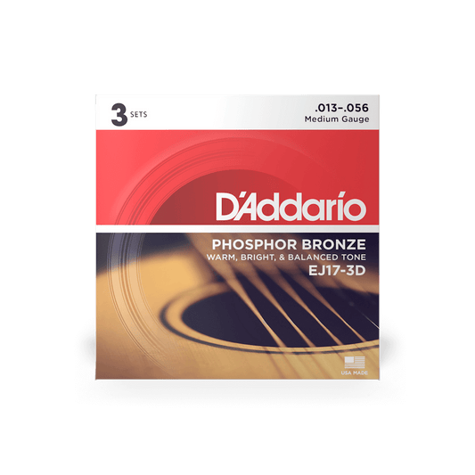 DAddario EJ17 Phosphor Bronze Acoustic Guitar Strings 3 Pack - 13-56 - Joondalup Music Centre