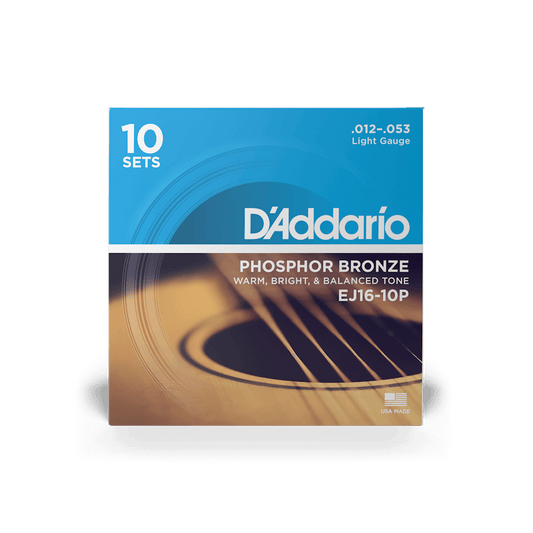 DAddario EJ16 Phosphor Bronze Acoustic Guitar Strings 10 Pack - 12-53 - Joondalup Music Centre