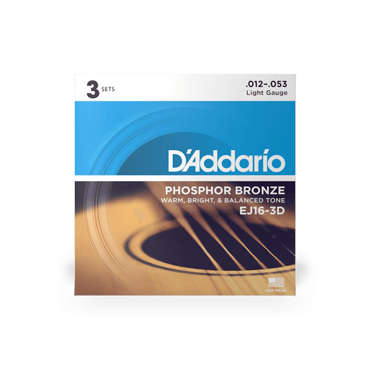 DAddario EJ16 Phosphor Bronze Acoustic Guitar Strings 3 Pack - 12-53 - Joondalup Music Centre