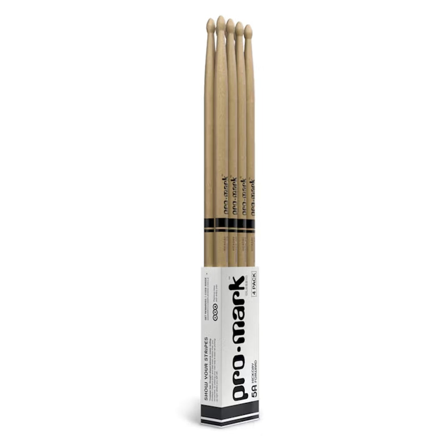 Promark Forward 5A Lacquered Hickory Wood Tip Drumsticks - 4 Pack