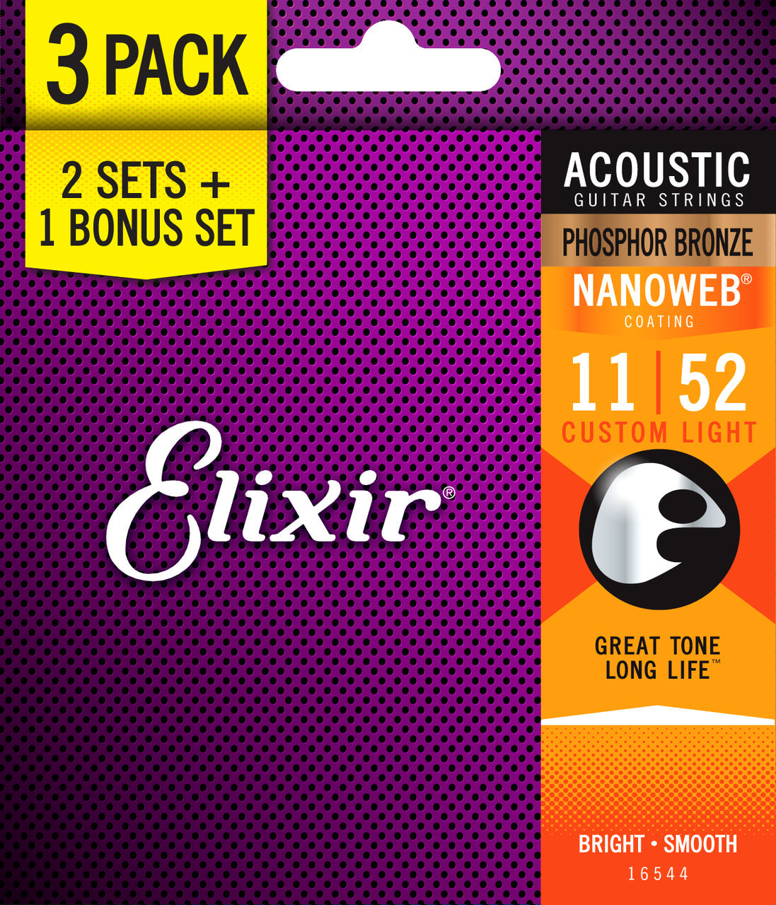 Elixir Nanoweb Phosphor Bronze Acoustic Guitar Strings 3 Pack - 11-52 - Joondalup Music Centre