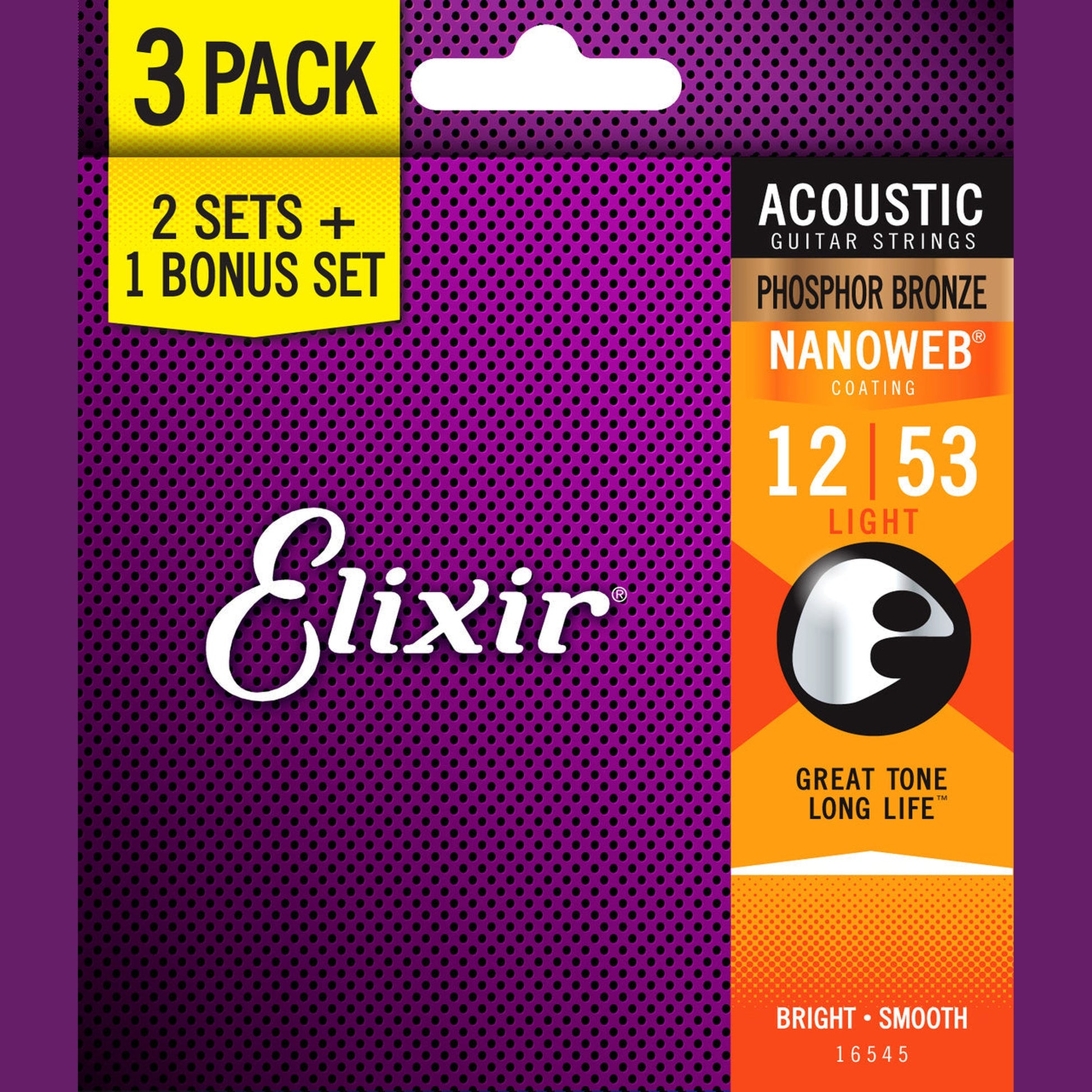 Elixir Nanoweb Phosphor Bronze Acoustic Guitar Strings 3 Pack - 12-53 - Joondalup Music Centre