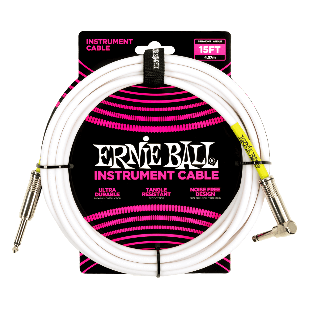 ERNIE BALL INSTRUMENT CABLE - 15FT RIGHT ANGLE - WHITE - Joondalup Music Centre