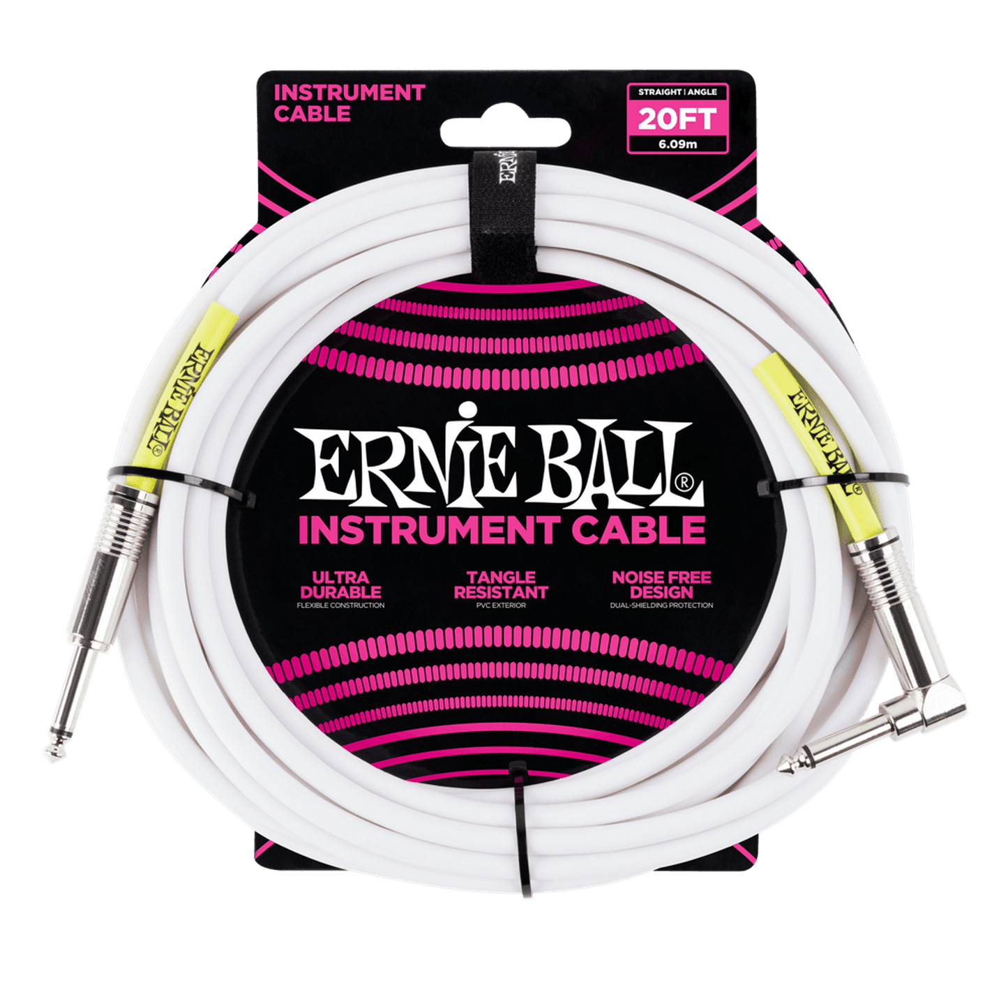 ERNIE BALL RIGHT ANGLE INSTRUMENT CABLE 6M - WHITE - Joondalup Music Centre