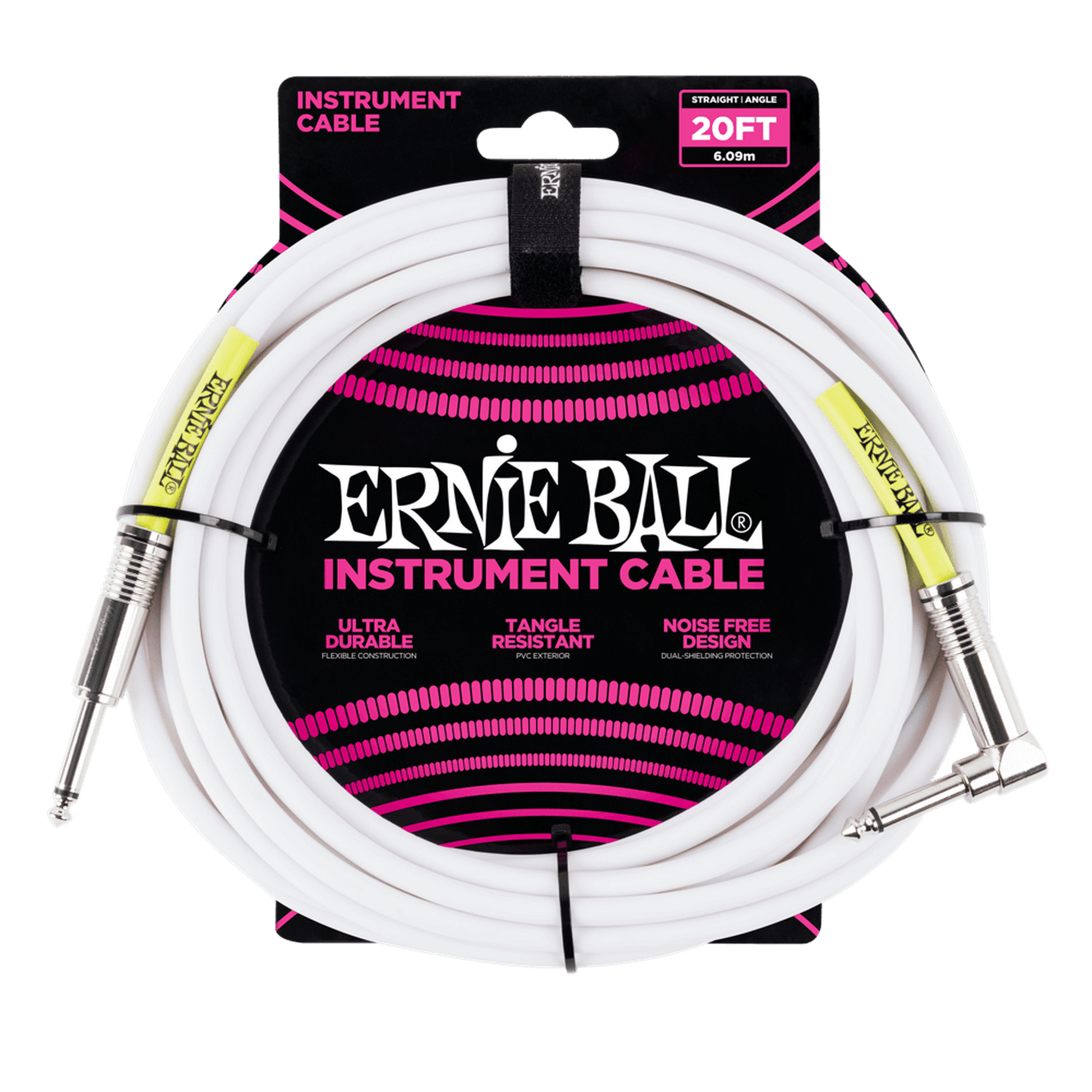 ERNIE BALL RIGHT ANGLE INSTRUMENT CABLE 6M - WHITE - Joondalup Music Centre