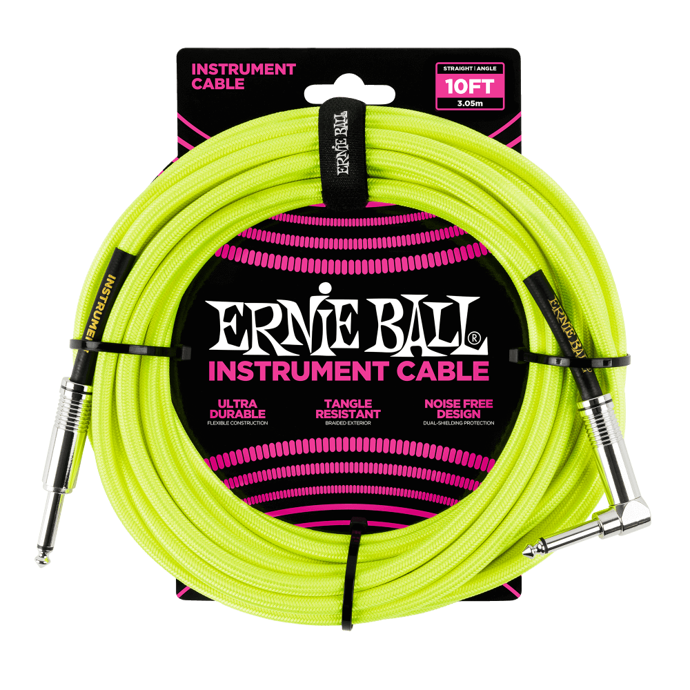 Ernie Ball Braided Instrument Cable 10ft - Neon Yellow - Joondalup Music Centre