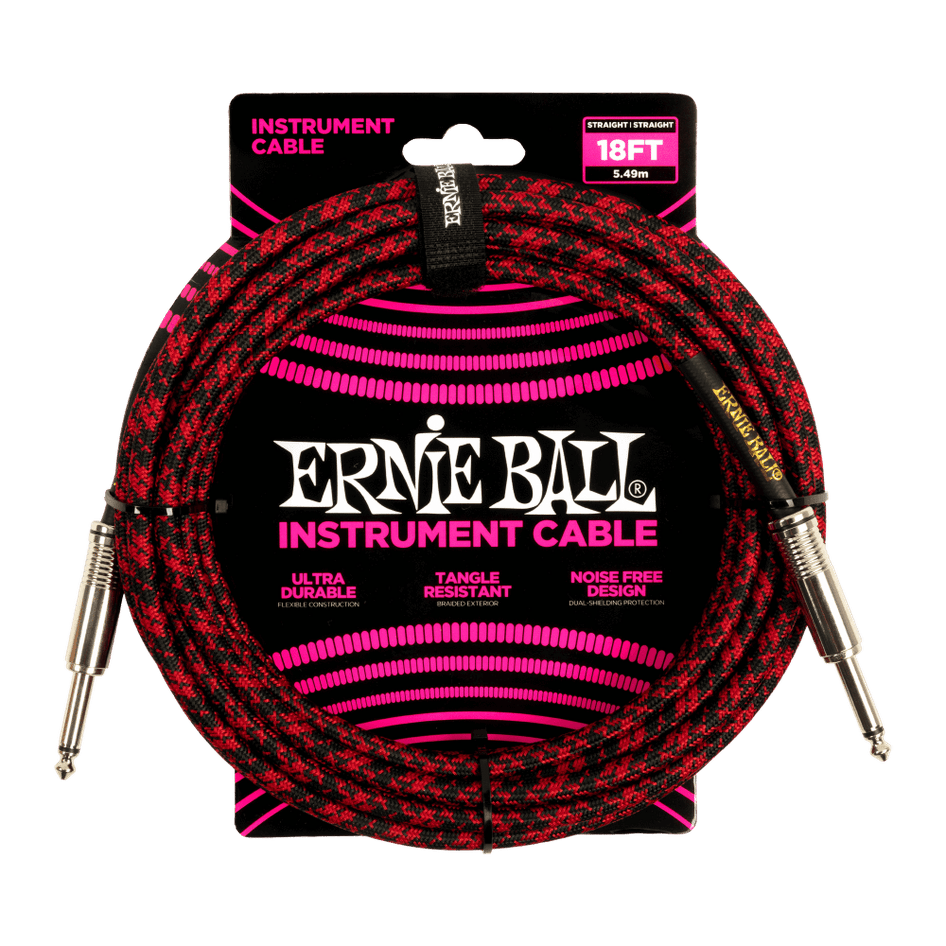 ERNIE BALL INSTRUMENT CABLE - 18FT - BRAIDED - RED - Joondalup Music Centre