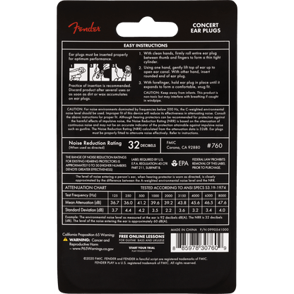 Fender Hearing Protection - Concert 10 Pair - Daphne Blue - Joondalup Music Centre