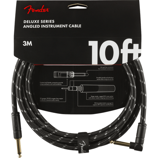 Fender Deluxe Series Right Angle Instrument Cable 10ft - Black Tweed - Joondalup Music Centre