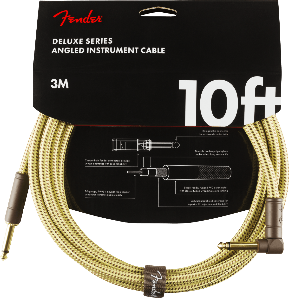 FENDER DELUXE SERIES RIGHT ANGLE INSTRUMENT CABLE 10FT - TWEED - Joondalup Music Centre