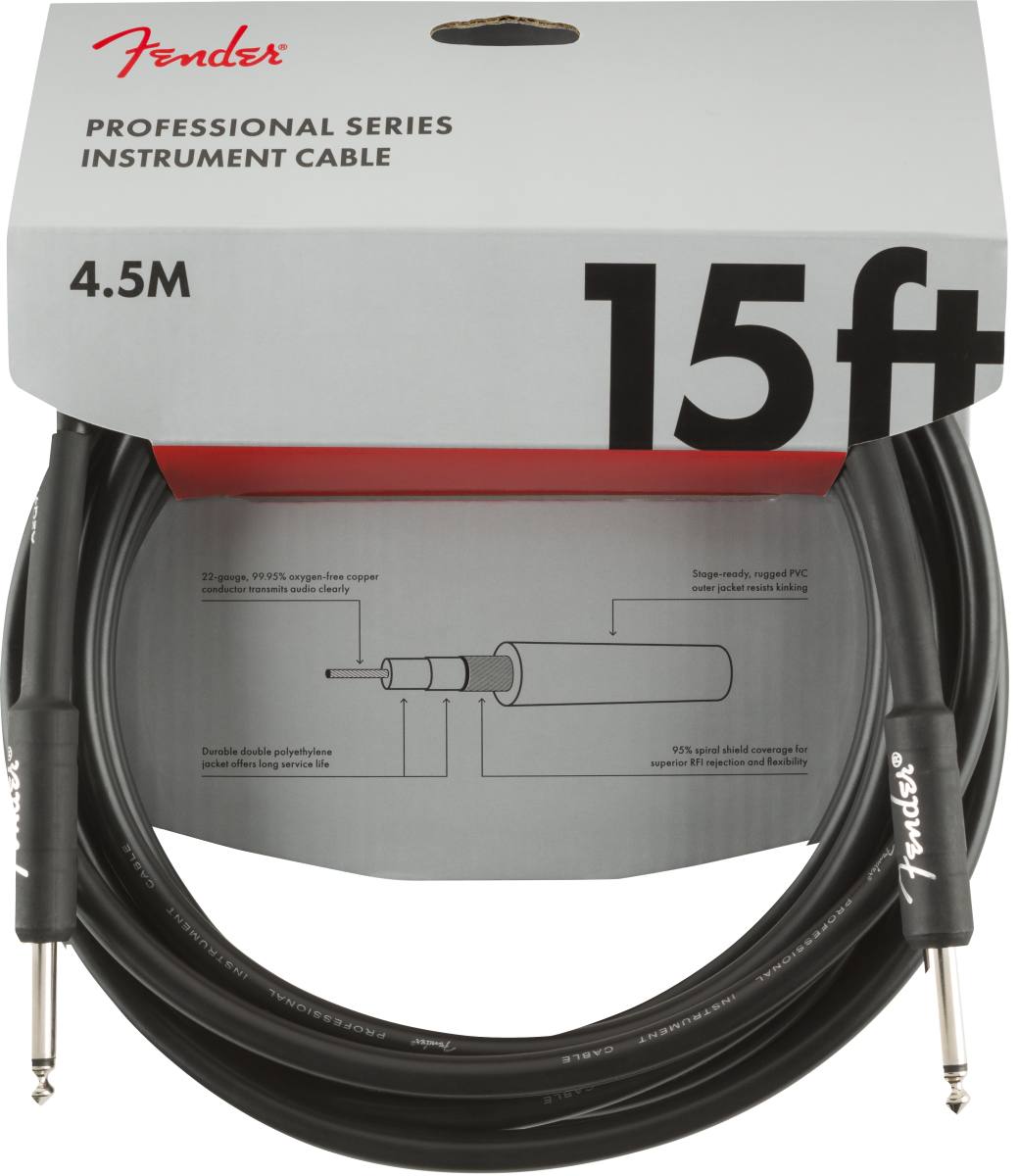 FENDER PROFESSIONAL SERIES INSTRUMENT CABLE 4.5M - BLACK - Joondalup Music Centre