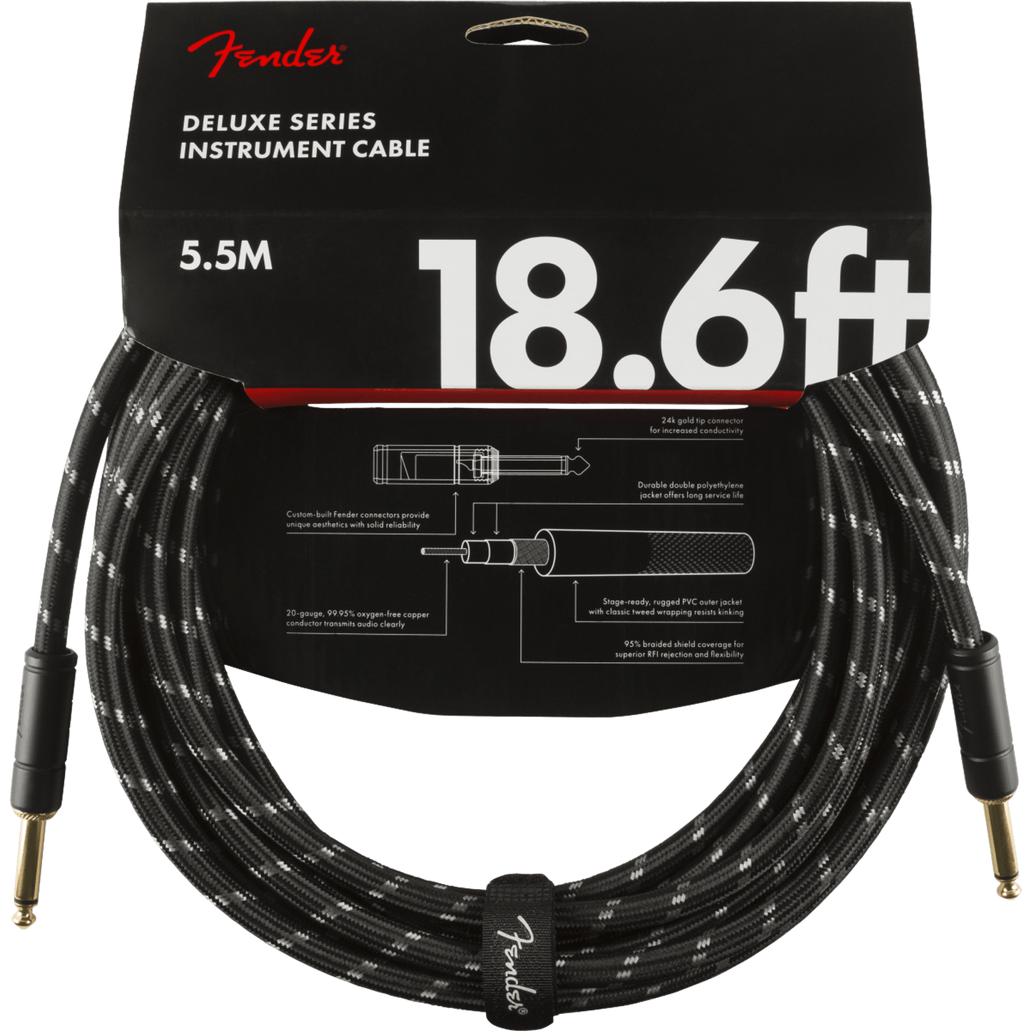 FENDER DELUXE SERIES INSTRUMENT CABLE 5.5M - BLACK TWEED - Joondalup Music Centre