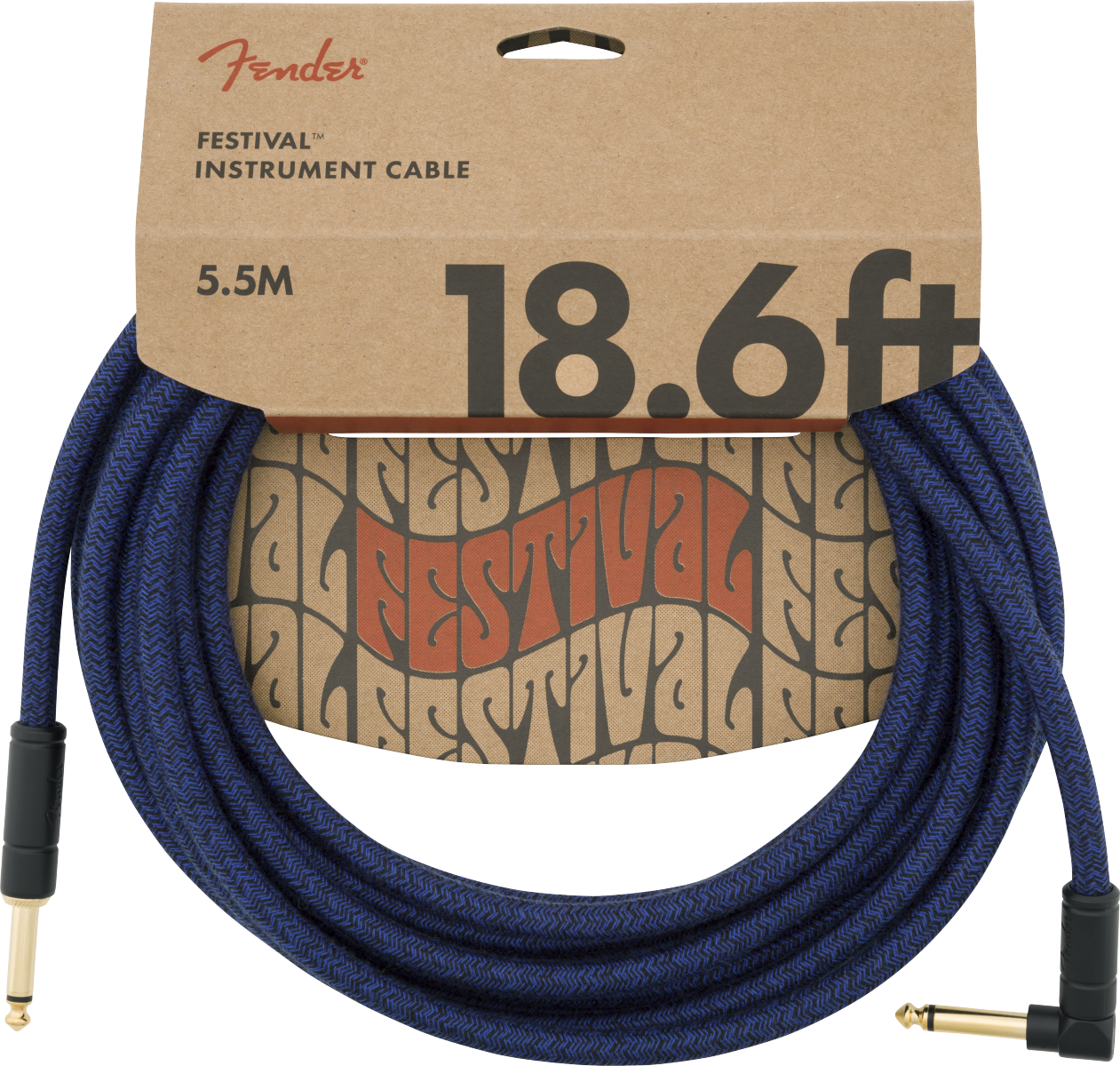 FENDER FESTIVAL RIGHT ANGLE INSTRUMENT CABLE 5.5M - BLUE DREAM - Joondalup Music Centre