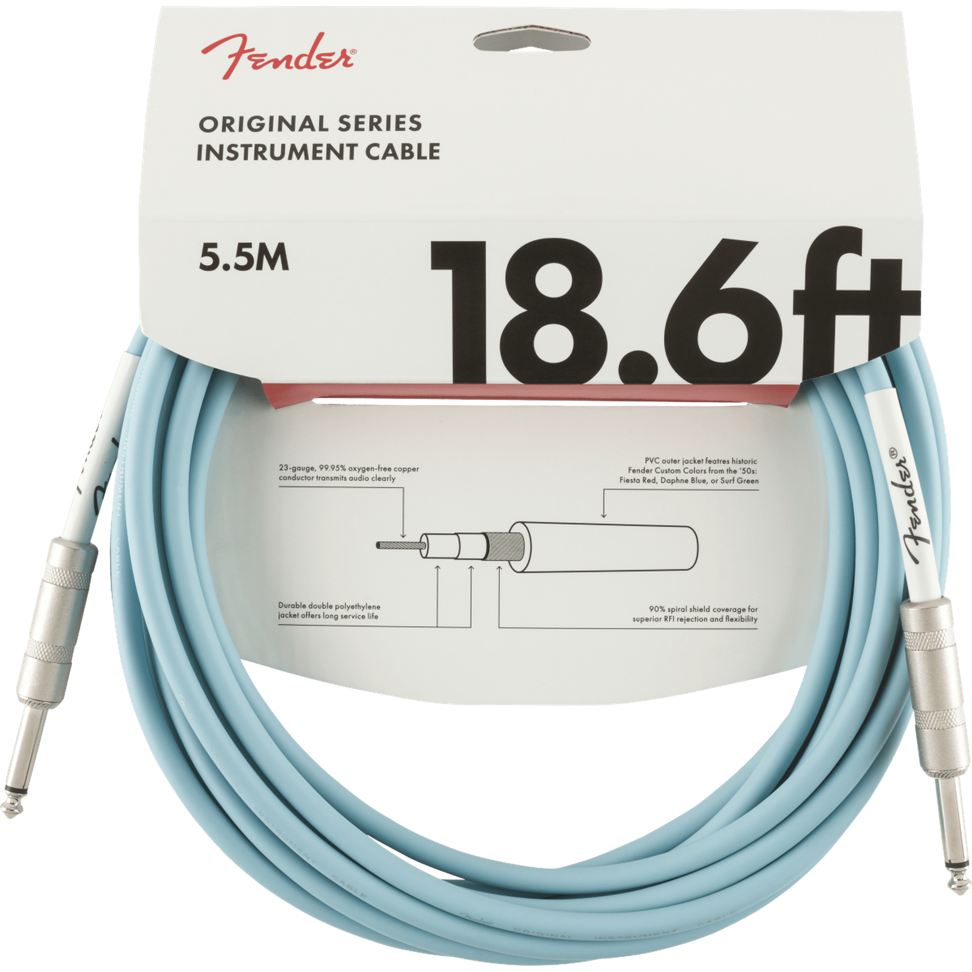 Fender Original Series Instrument Cable 18.6ft - Daphne Blue - Joondalup Music Centre