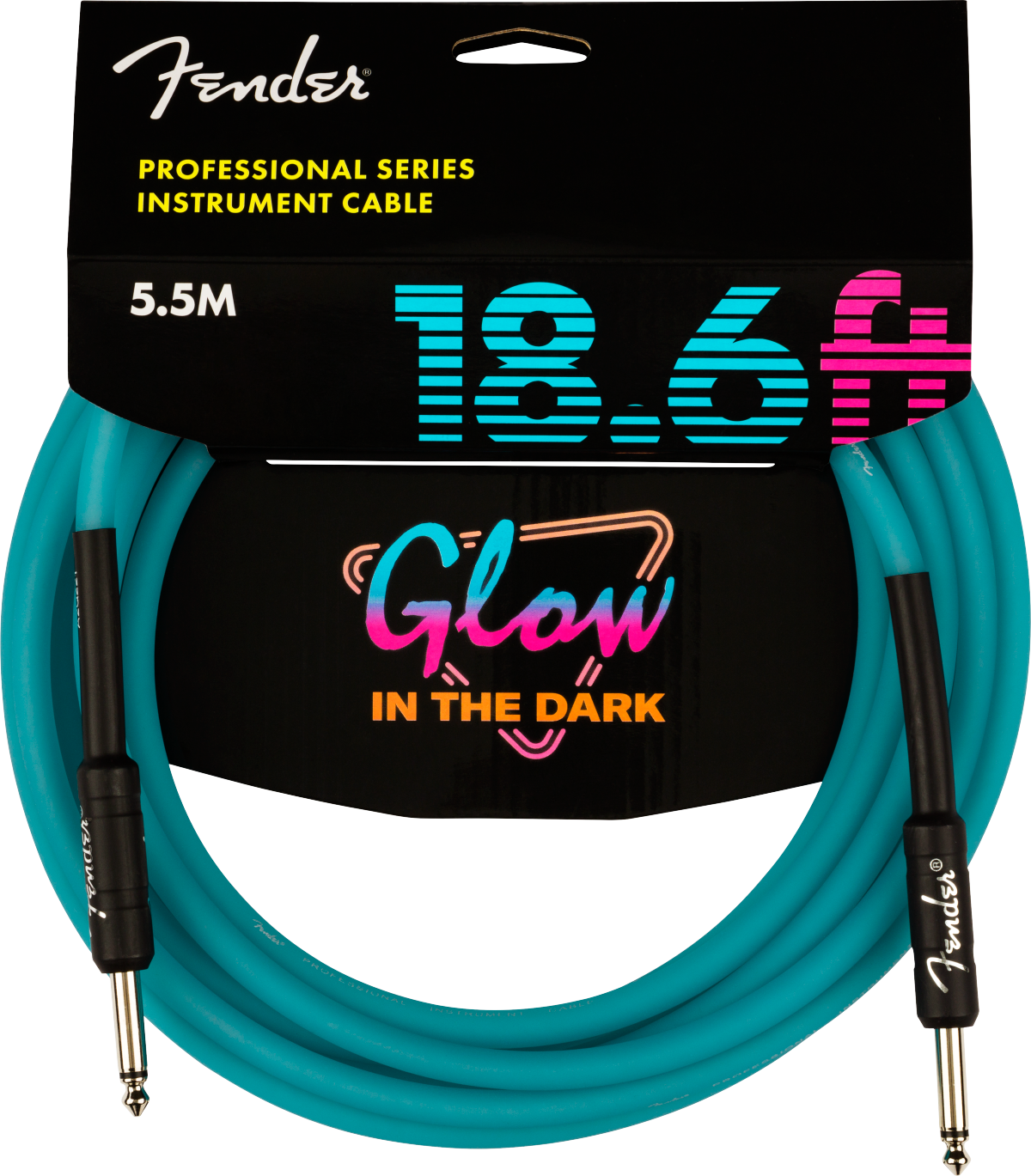 FENDER PROFESSIONAL SERIES GLOW IN THE DARK INSTRUMENT CABLE 5.5M - BLUE - Joondalup Music Centre