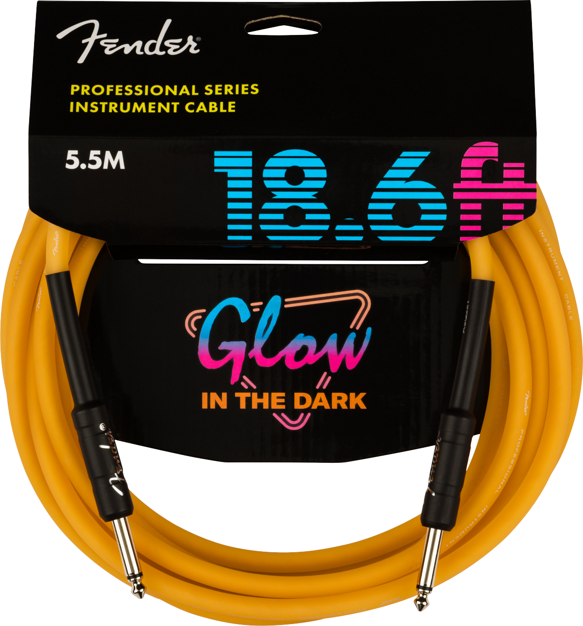 FENDER PROFESSIONAL SERIES GLOW IN THE DARK INSTRUMENT CABLE 5.5M - ORANGE - Joondalup Music Centre