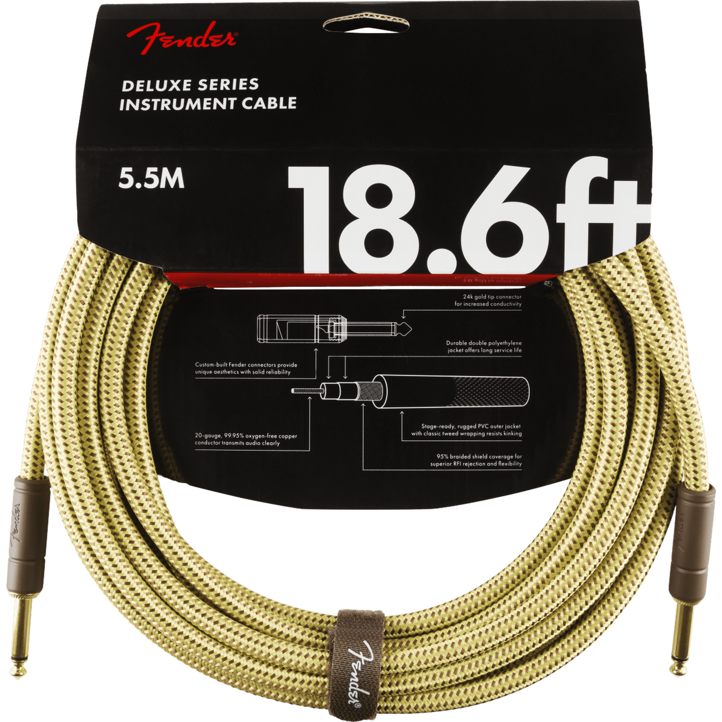 Fender Deluxe Series Instrument Cable 18.6ft - Tweed - Joondalup Music Centre