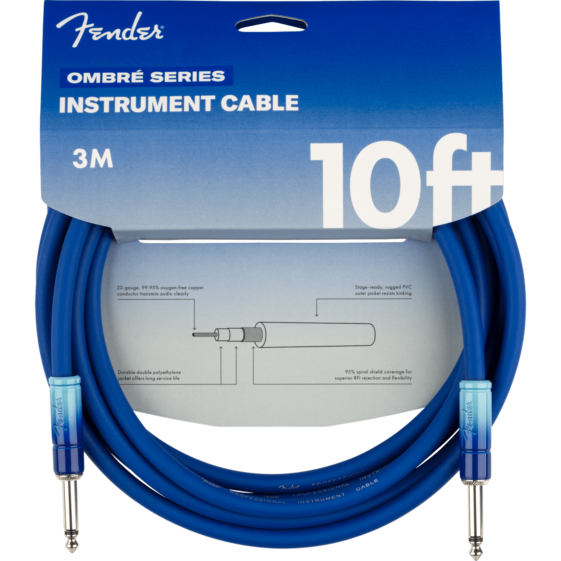 Fender Ombre Instrument Cable 10ft - Belair Blue - Joondalup Music Centre