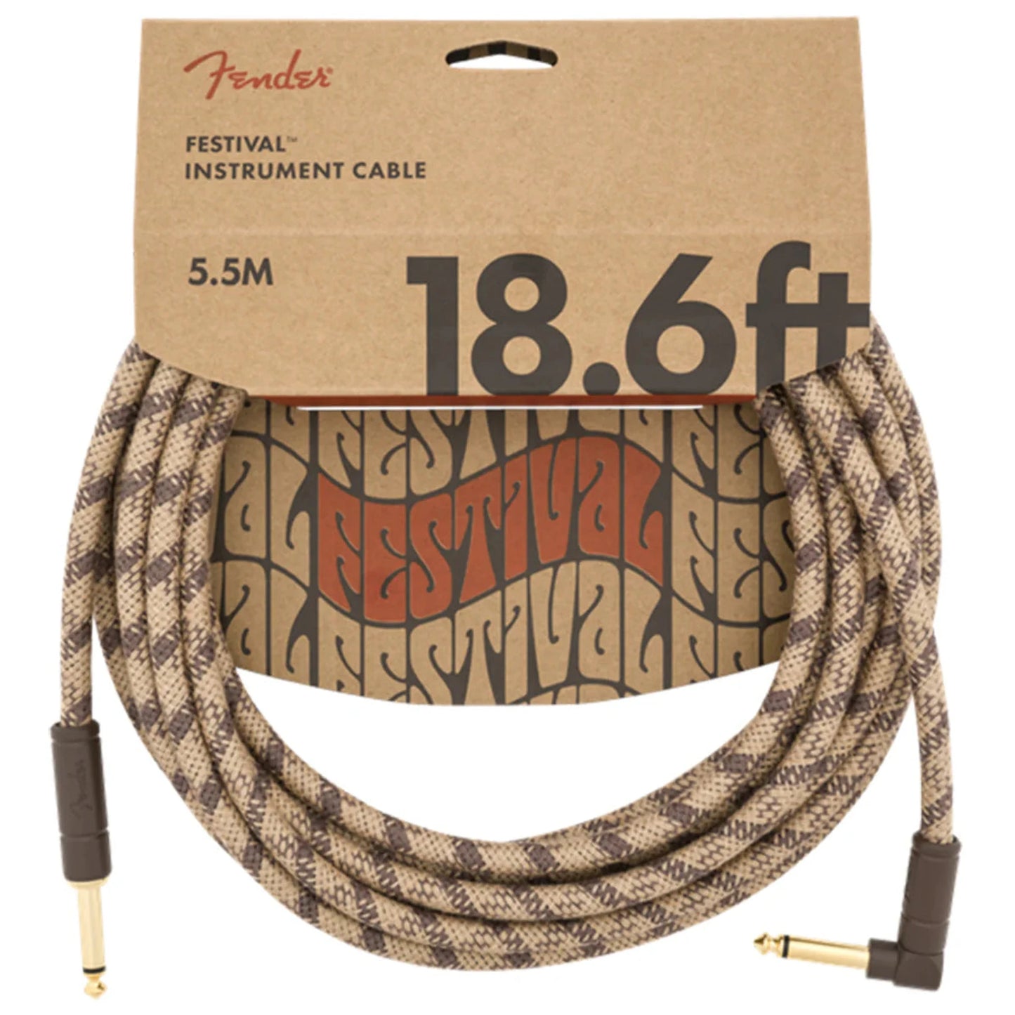 Fender Festival 5.5m (18.6ft) Angled Instrument  Guitar Cable - Pure Hemp Brown