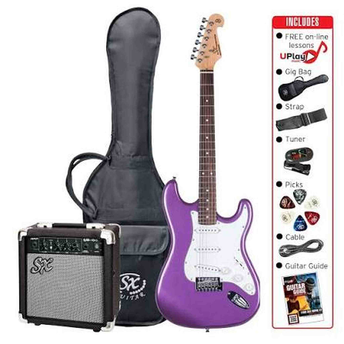 SX Full Size Electric Guitar Pack - Metallic Purple