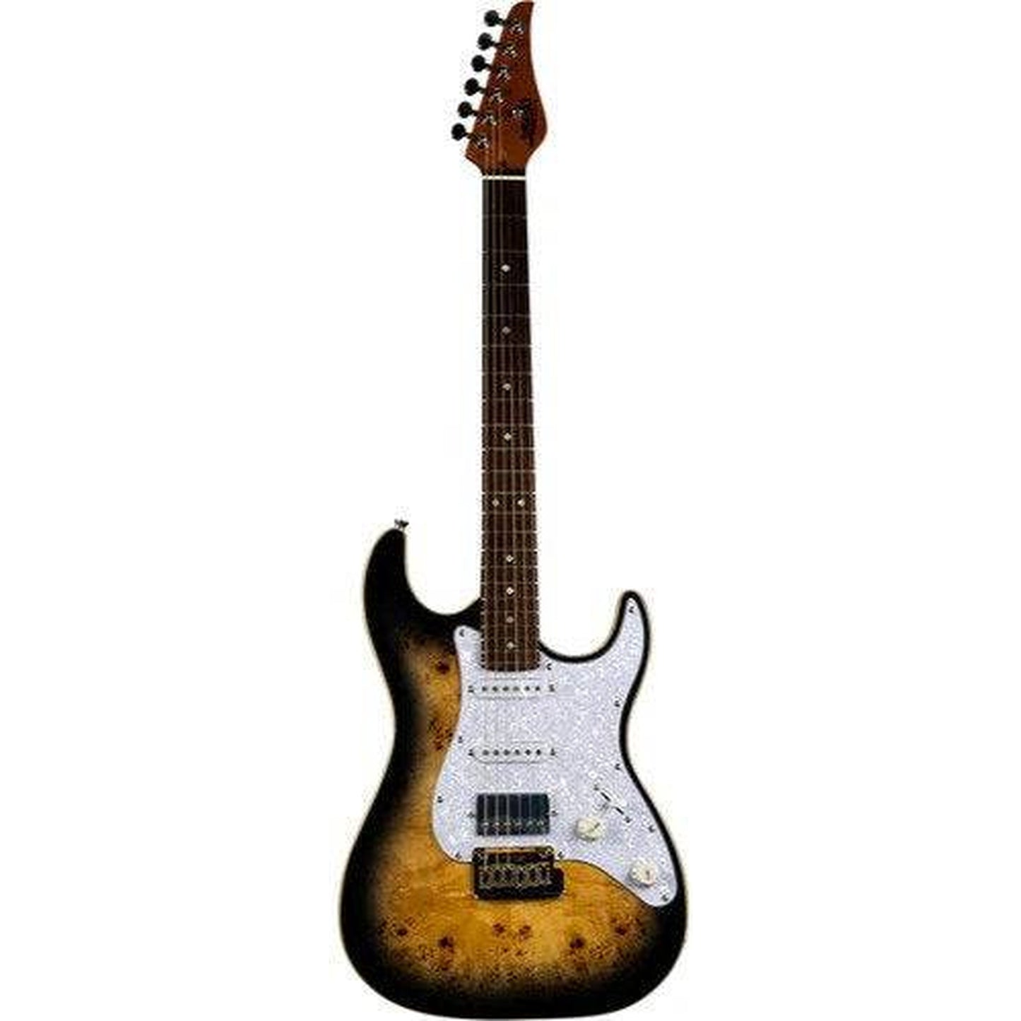 JET JS-450Q HSS STRAT STYLE ELECTRIC GUITAR - TRANSPARENT BROWN FLAME TOP - Joondalup Music Centre