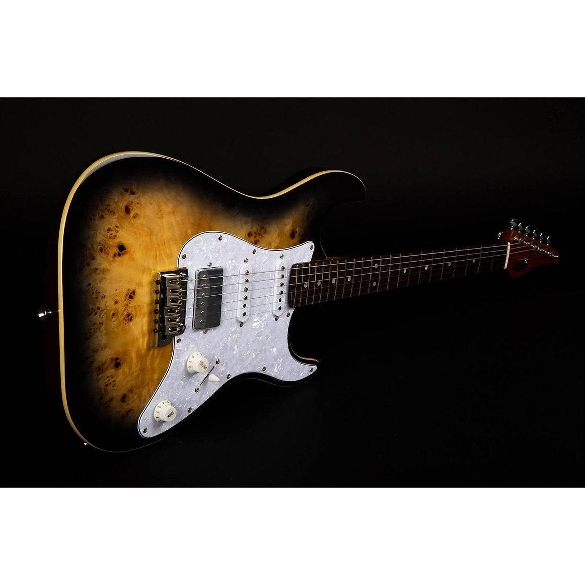 JET JS-450Q HSS STRAT STYLE ELECTRIC GUITAR - TRANSPARENT BROWN FLAME TOP - Joondalup Music Centre