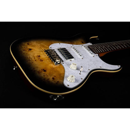 JET JS-450Q HSS STRAT STYLE ELECTRIC GUITAR - TRANSPARENT BROWN FLAME TOP - Joondalup Music Centre