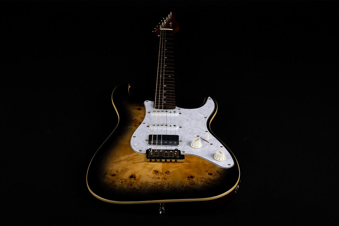 JET JS-450Q HSS STRAT STYLE ELECTRIC GUITAR - TRANSPARENT BROWN FLAME TOP - Joondalup Music Centre