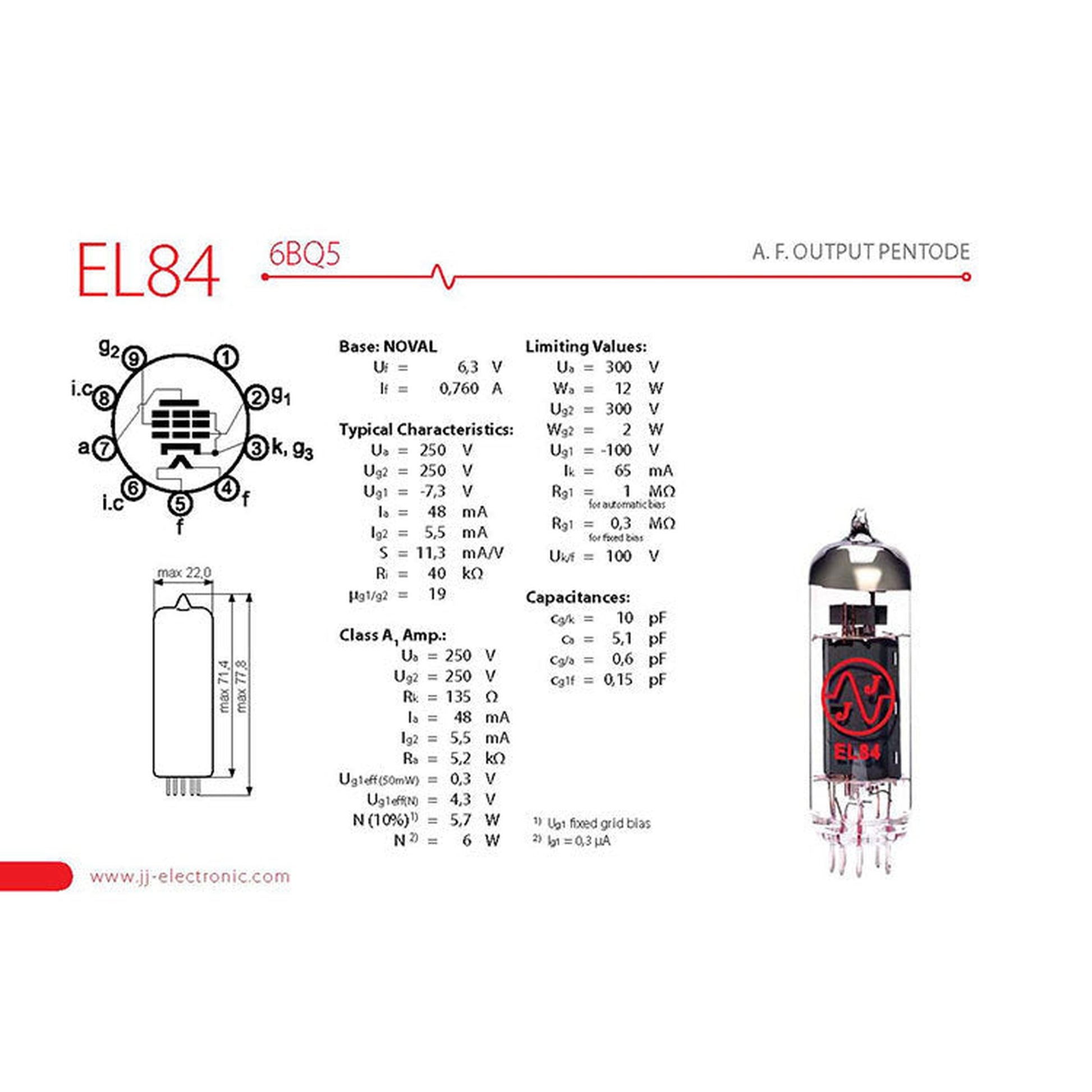 JJ Electronic EL84 Power Tubes (Matched Quad) - Joondalup Music Centre