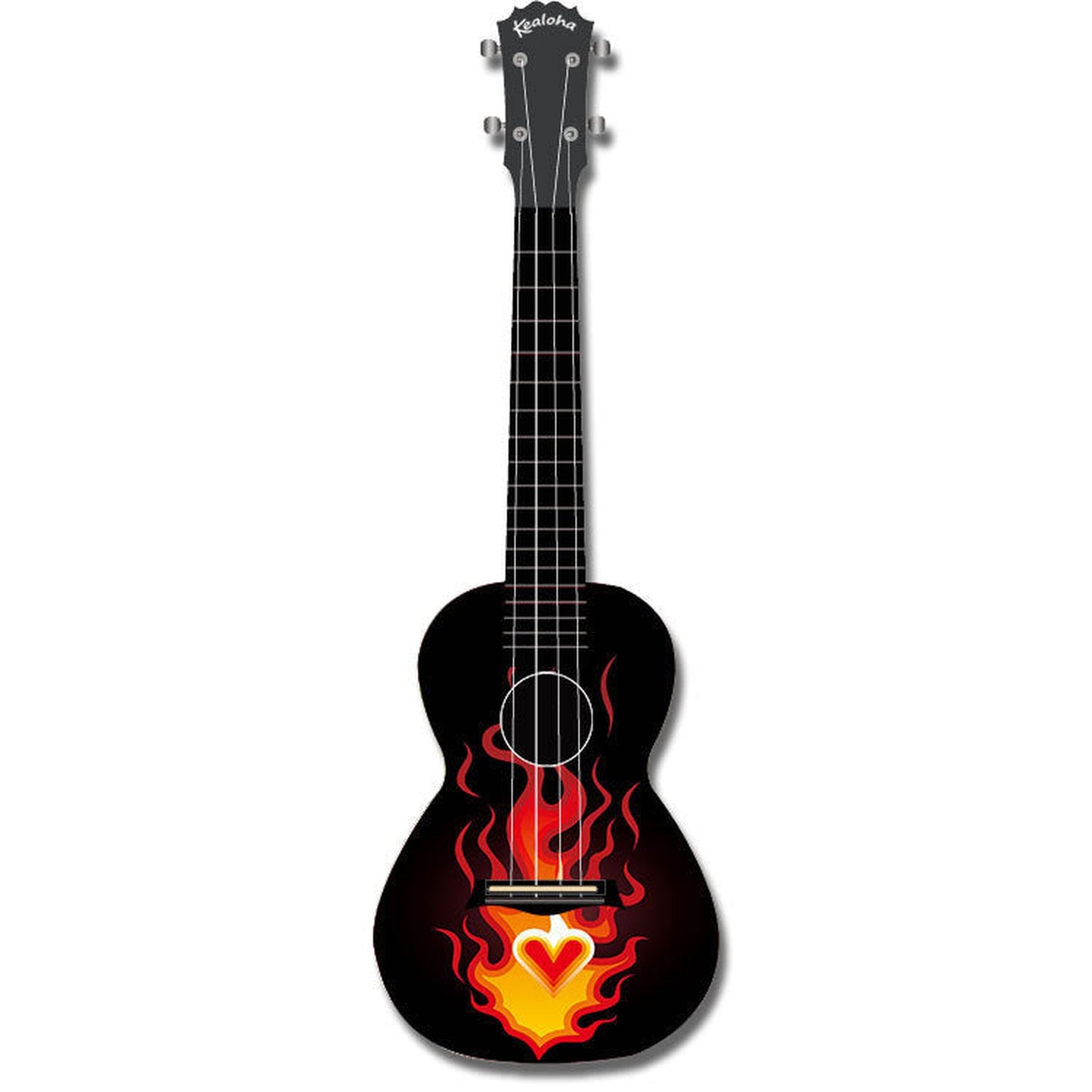 KEALOHA FLAMING HEART DESIGN CONCERT UKULELE WITH BLACK ABS RESIN BODY - Joondalup Music Centre