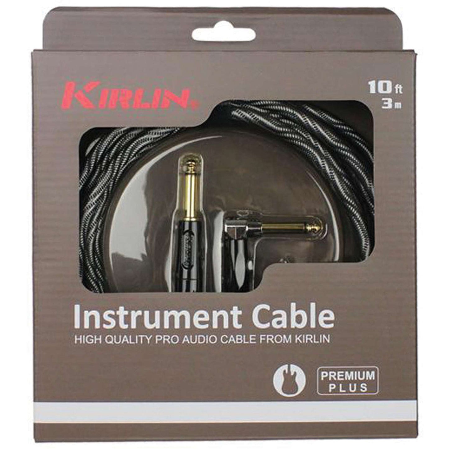 Kirlin IWB202WBW Premium Plus Woven Right Angle Instrument Cable 3m - Black - Joondalup Music Centre