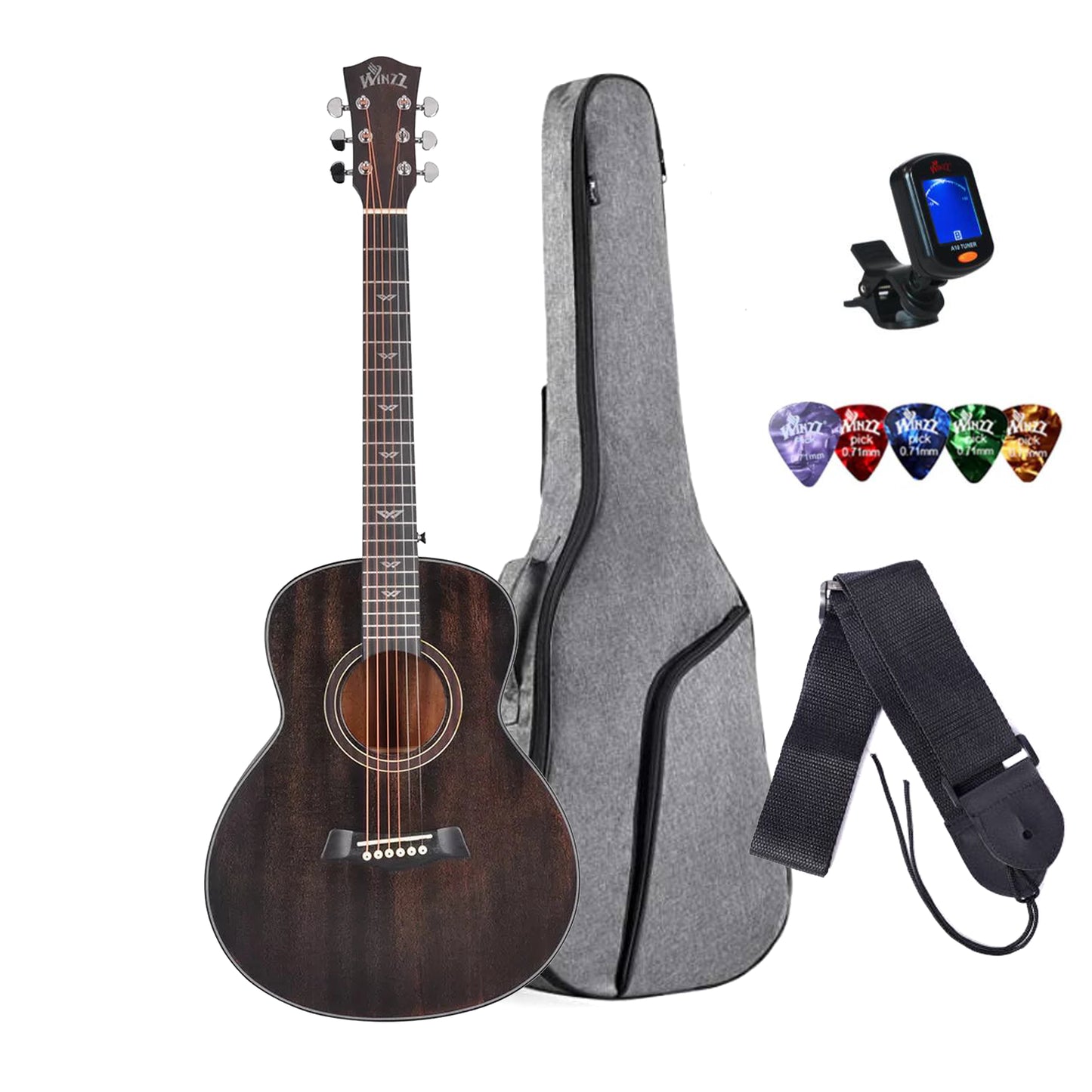 Winzz AF386E-36 Traveler Electric Acoustic Guitar Pack - Mahogany