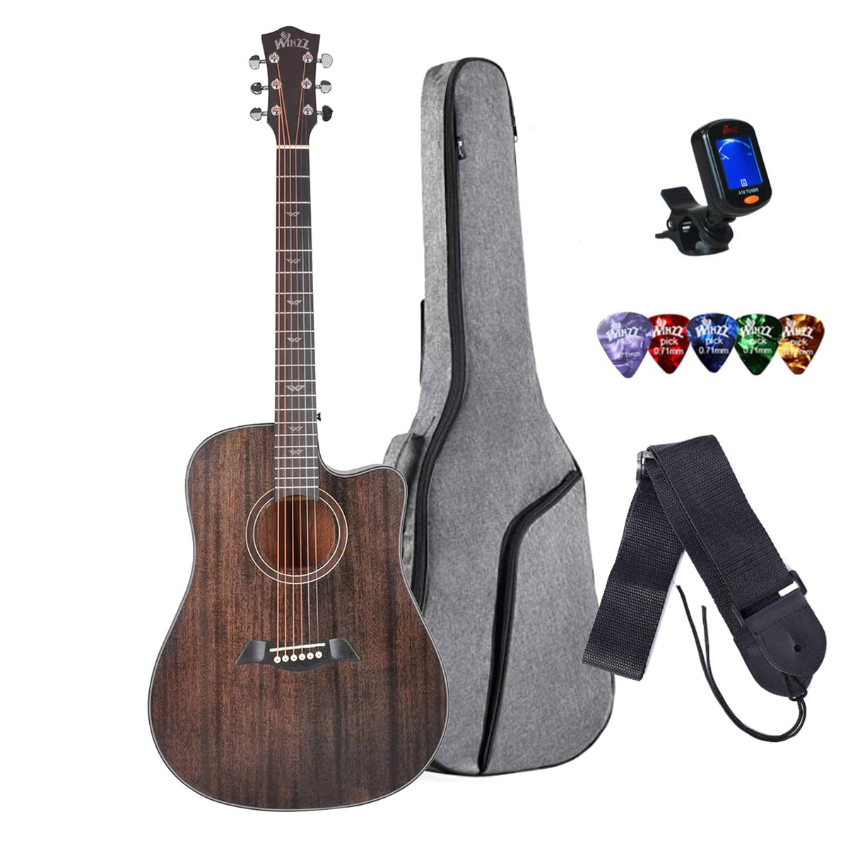 Winzz AF386CE Dreadnought Electric Acoustic Guitar Pack - Mahogany