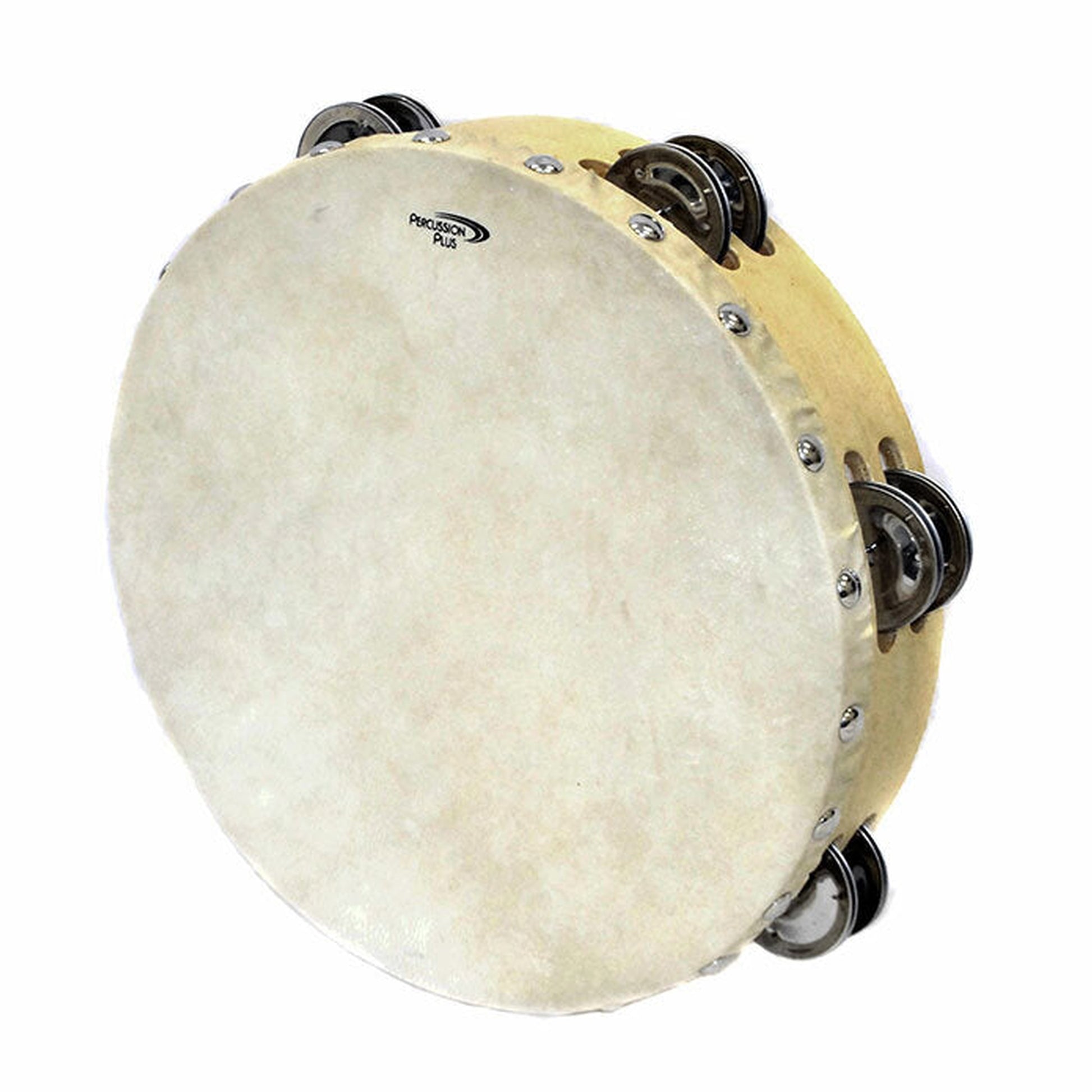 PERCUSSION PLUS 9IN WOODEN TAMBOURINE WITH HEAD & 6-DOUBLE ROWS OF JINGLES - Joondalup Music Centre