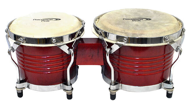 Percussion Plus Deluxe Wooden Bongos (7.5 X 8.5) - Gloss Red Lacquer - Joondalup Music Centre